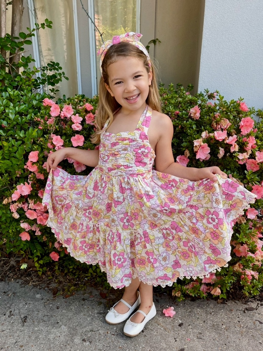 Haute Hippie Pink and Yellow Floral Halter Dress for Girls Twirl Dress